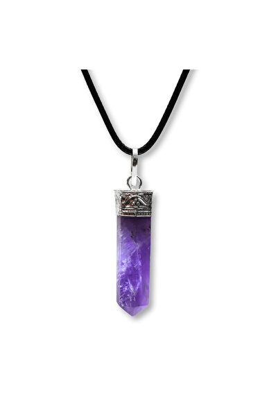 craftmystic Colier reglabil cu pandantiv 35mm din ametist cu 6 fete