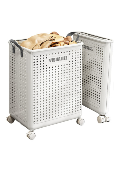 OEM Laundry basket with wheels, foldable, Size M, 45 x 37 x 31 cm, White