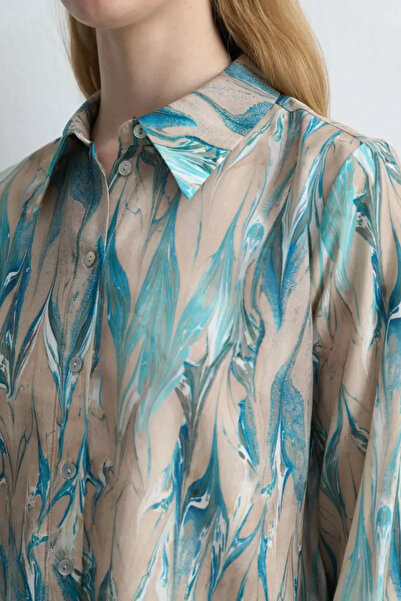 Gusto Cămașă din lyocell cu model Anka Collection - Albastru