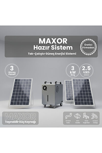 Enerlith Enerji 2.5 kWh LiFePO4 Batarya + 3 kW Güç + 3 Güneş Paneli ile Tak Çalıştır Hazır Güneş Enerjisi Sistemi