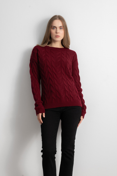 Shophia Pulover tricotat pentru femei – Burgundy