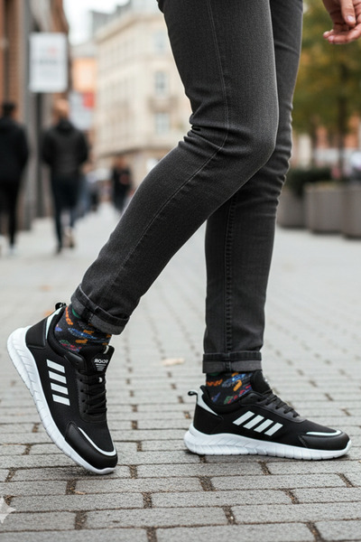 King Street Black and White Men's Sneaker Sports Shoes Casual White Side Stripe Detail