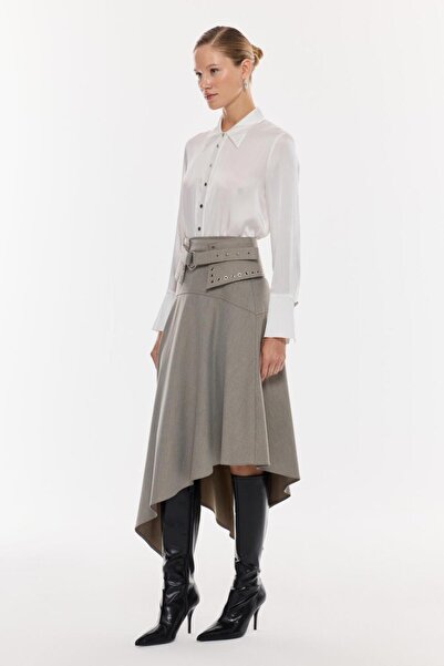 NAGRADA Kemer Detaylı Asimetrik Midi Etek