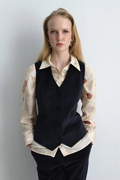 Gusto Anka Collection Corduroy Vest - Navy Blue