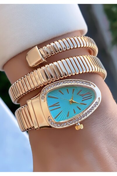 Merand Gold Color Special Design Stone Wrapped Snake Model Women's Wristwatch
