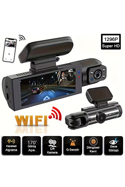 Yenimiyeni V9 1296P Super HD Çift Kameralı Wifi GPS Özellikli Araç Kamerası G...