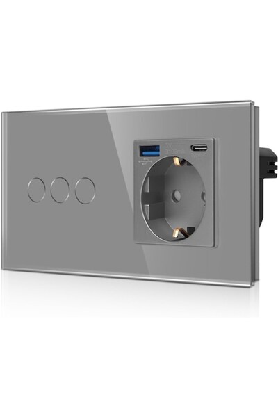 CnBingo GREENHC tempered glass touch switch and recessed Schuko USB socket (type C and type A 3, 1 A / 20 W
