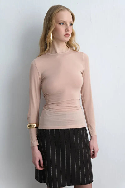 Gusto Crew Neck Cashmere Blouse - Powder