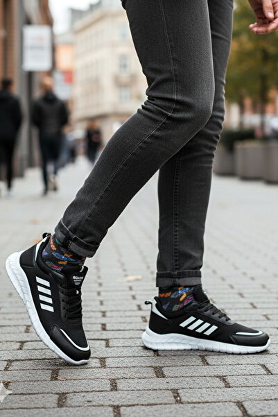 King Street Black and White Men's Sneaker Sports Shoes Casual White Side Stripe Detail