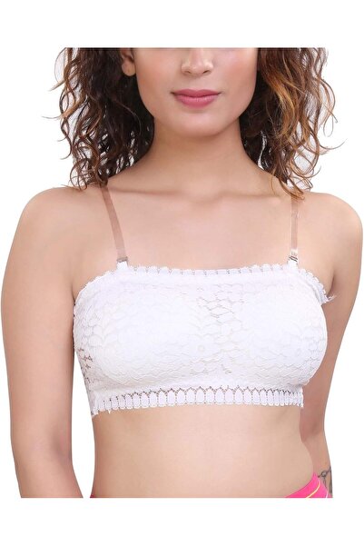 Glamroot Women's Padded Seamless Floral Lace Tube Bra Strapless Bra with Removable soft cups, Free S