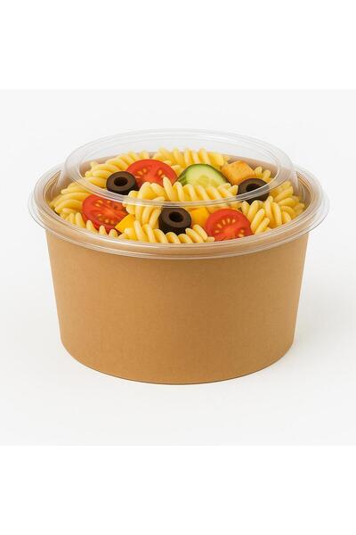 YUŞA PACK 550 Cc Kraft Salad Bowl with Lid 50 Pieces