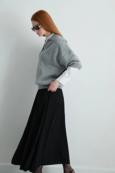 Gusto Polo Yaka Yün Triko - Gri