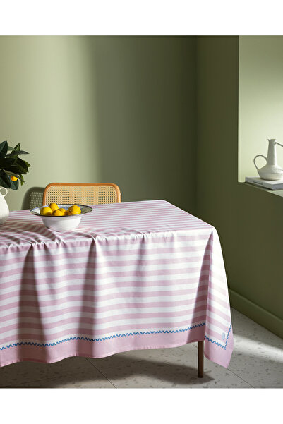 Madame Coco Louve Polycotton Tablecloth - Powder/White - 150X250 cm