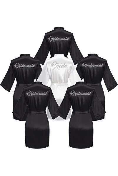 Generic Valennia 6 Pieces Bridal Shower Bathrobe For Bride and Bridesmaid Robe With Rhinestone Getting Ready