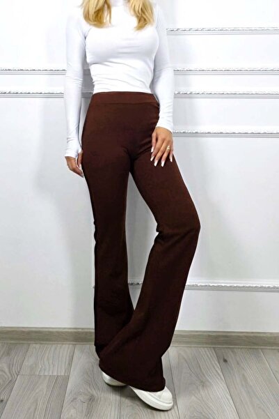FashionForYou Politeh Pants, flared, high waist, Dark Brown, One Size S/M
