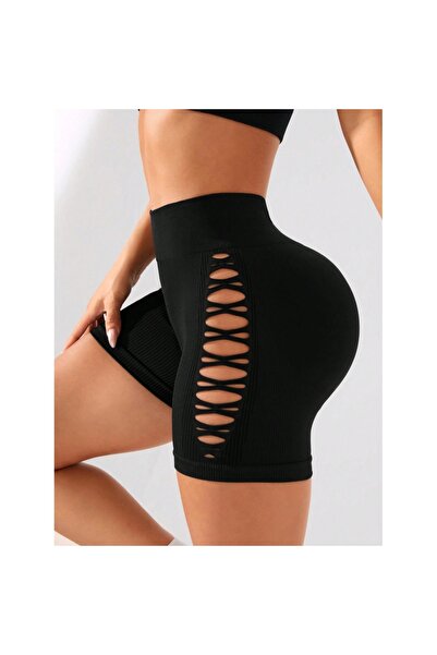 FITINT Seamless High-Waisted Patterned Women's Sports Shorts Black – 337