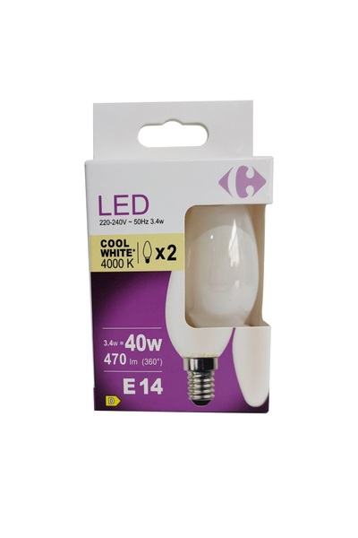 Carrefour Home Set of 2 Carrefour LED bulbs, E14, 3.4 W (40 W), 470 lumen, 4000 K, Cool white