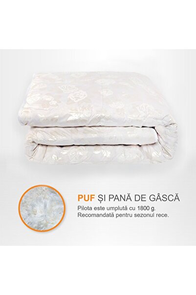 Pernador Duvet with 15% goose down and feather, 200x220 cm, White with silver roses