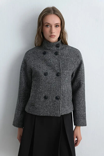 Gusto High Collar Woolen Jacket - Black
