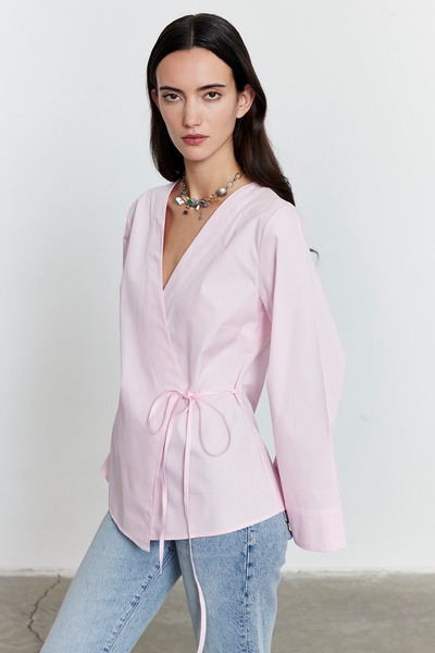 FACETTE Side Tie Poplin Shirt Light Pink