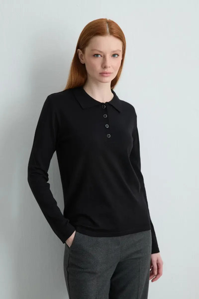Gusto Polo Neck Buttoned Knit Blouse - Black