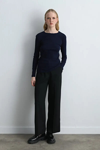 Gusto Long Sleeve Basic Cotton Tshirt - Navy Blue