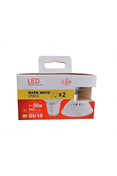 Carrefour Home Set of 2 Carrefour LED bulbs, GU10, 50 W, 345 lm, 2700 K, Warm white