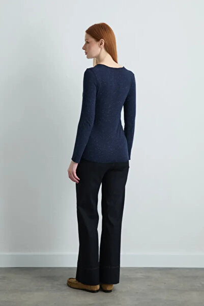 Gusto Boat Neck Cashmere Glitter Blouse - Navy Blue