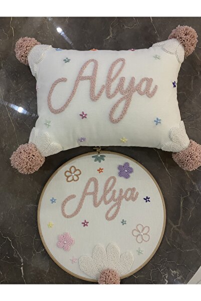Glow İsimli Bebek Takı Yastığı,Bebek Kapı Süsü Takımı,punch nakışlı(İÇ DOLGUL...