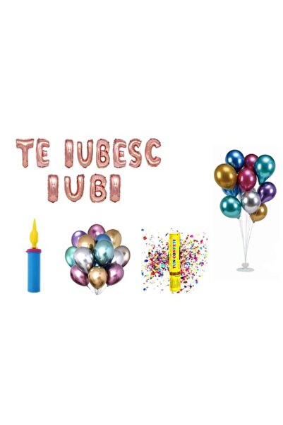 OEM Set Baloane Te Iubesc Iubi , Cake Topper Cadou , 73 Buc , Rosegold