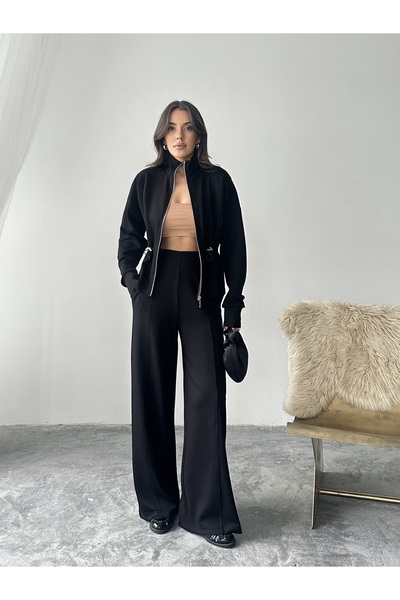 solena sln Γυναικείο Σετ Μοντέρνο Ζακέτα με Λεπτομέρεια Κορδόνια και Παντελόνι Σετ δύο τεμαχίων