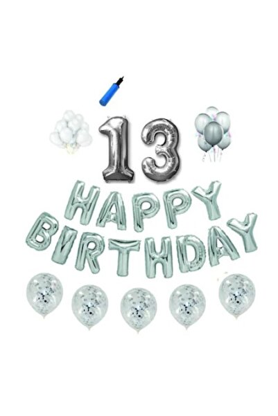Domi Party & Gifts Set baloane Happy Birthday , 13 ani, argintiu
