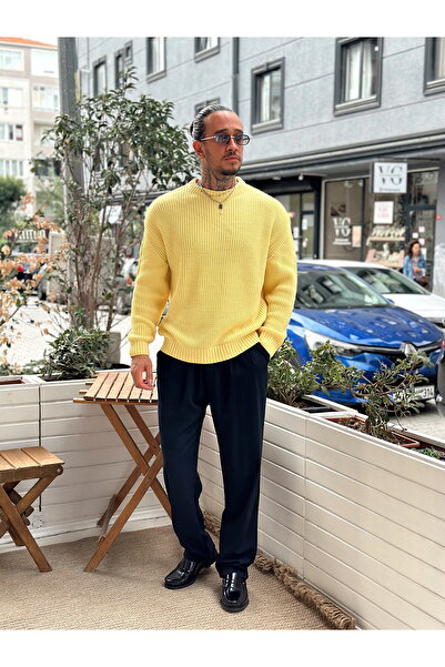 manch collection oversized Βασικό πλεκτό φούτερ κίτρινο