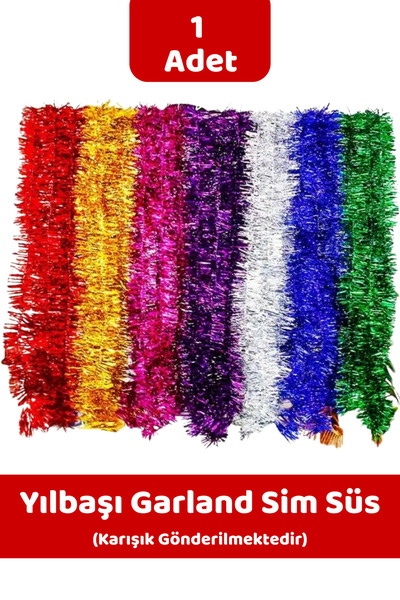 CANVELA 1 Adet Karışık Renklerde 2 Metre Garland Yılbaşı Simli Boyun Ipi Part...