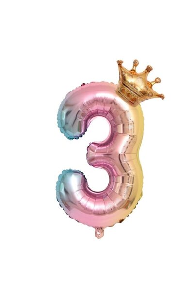 Danex Balon folie metalică numărul 3, gradient, 80 cm, pai inclus