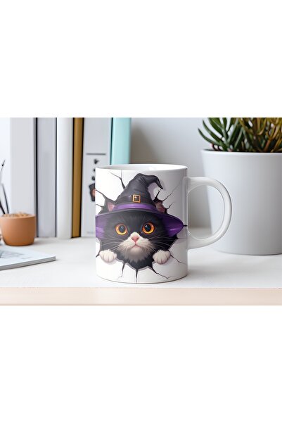 Beramussa كوب على شكل قطة مع قبعة ثلاثية الأبعاد - هدية كوب قطة للهالوين - بد...