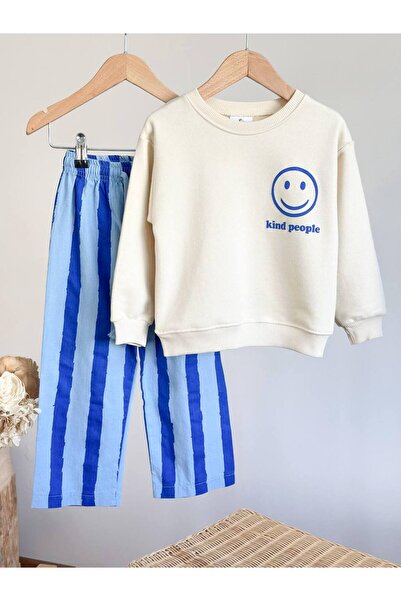 anonim Boys' Printed 3 Thread Fabric Canvas Pants Cotton Bottom Top Set