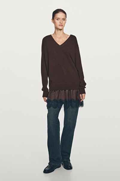 Massimo Dutti Long knitted jumper with lace detailing