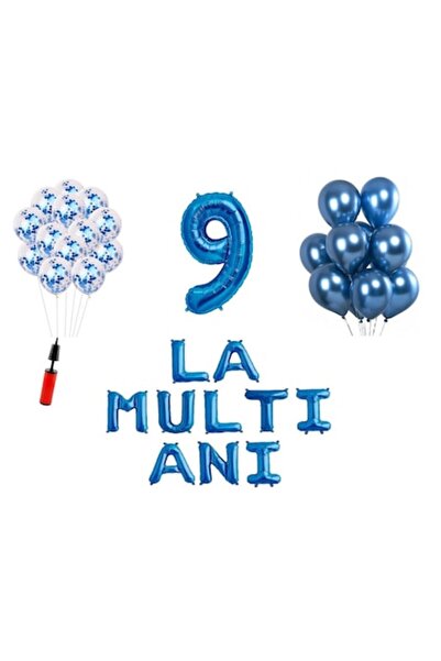 OEM Set de 32 de baloane, litere „LA MULTI ANI”, aniversare de 9 ani, număr f...