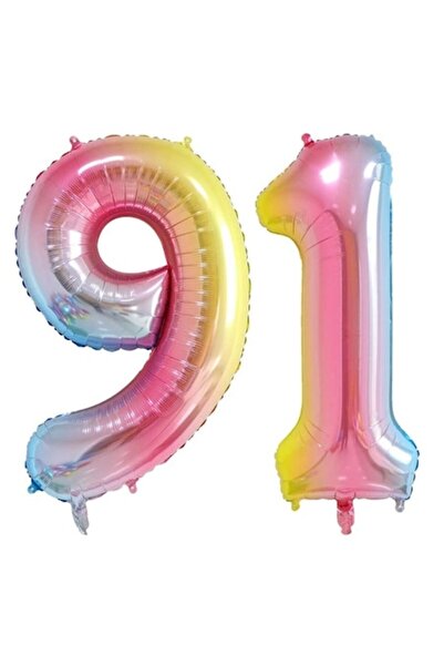 Domi Party & Gifts Set 2 baloane folie cifra , Curcubeu, aniversare 91 ani, 1...