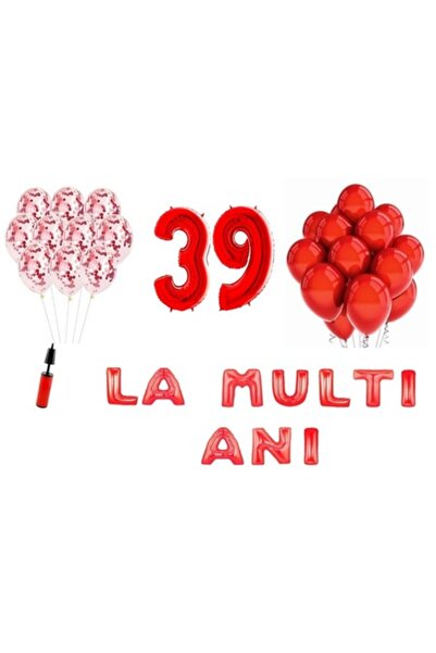 OEM Set de 33 de baloane, „La Multi Ani”, aniversare 39 de ani, numere din fo...