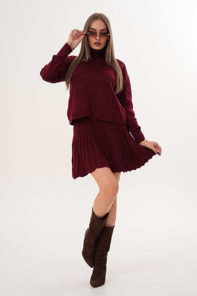 ŞİMAL Set de tricotaje pentru femei cu fustă cu gât roșu 255173 -