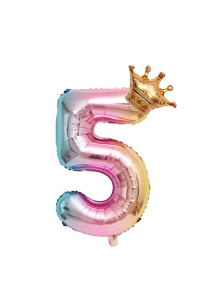 Danex Metallic Foil Balloon, Number 5 Gradient, 80 cm, Straw Included, Air or Helium