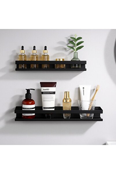 LUNOART Set de 2 rafturi de perete metalice negre – Organizator pentru baie, ...