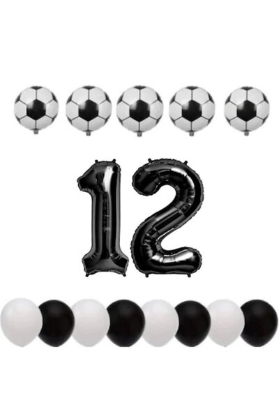 OEM Set de 15 baloane - Temă fotbal aniversară de 12 ani, număr folie 100 cm,...