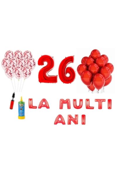 Domi Party & Gifts Set 34 baloane, La mulți ani de 26 de ani, numere folie 10...