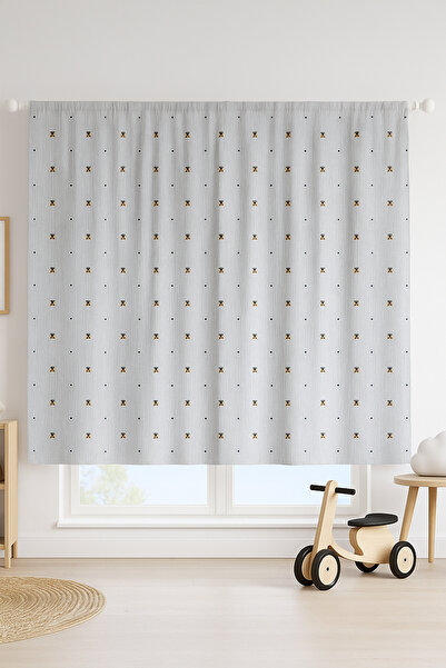 Premier Home Children's Lined Background Curtain Bee Patterned Gray V1 215X180