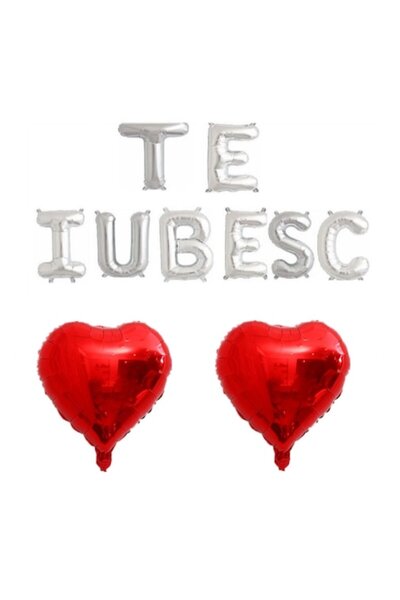 OEM Set of 10 foil balloons 'I LOVE YOU' silver, red hearts