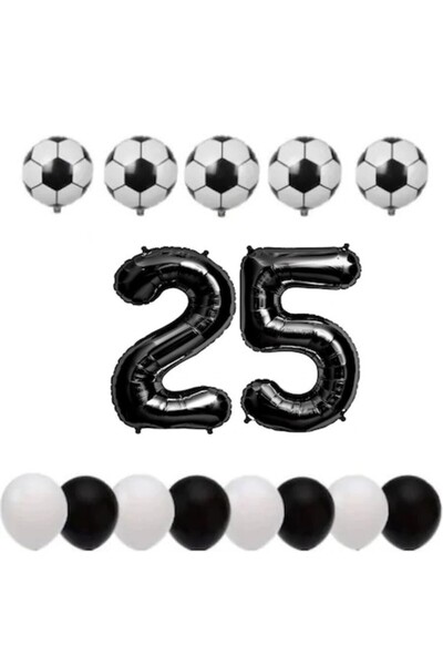 OEM Set de 15 baloane, aniversare 25 de ani, temă fotbal, număr folie 100 cm,...