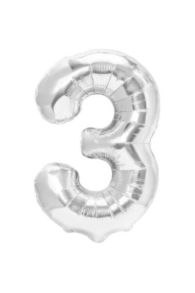 Danex Metallic Foil Balloon Number 3, 100 cm, Silver